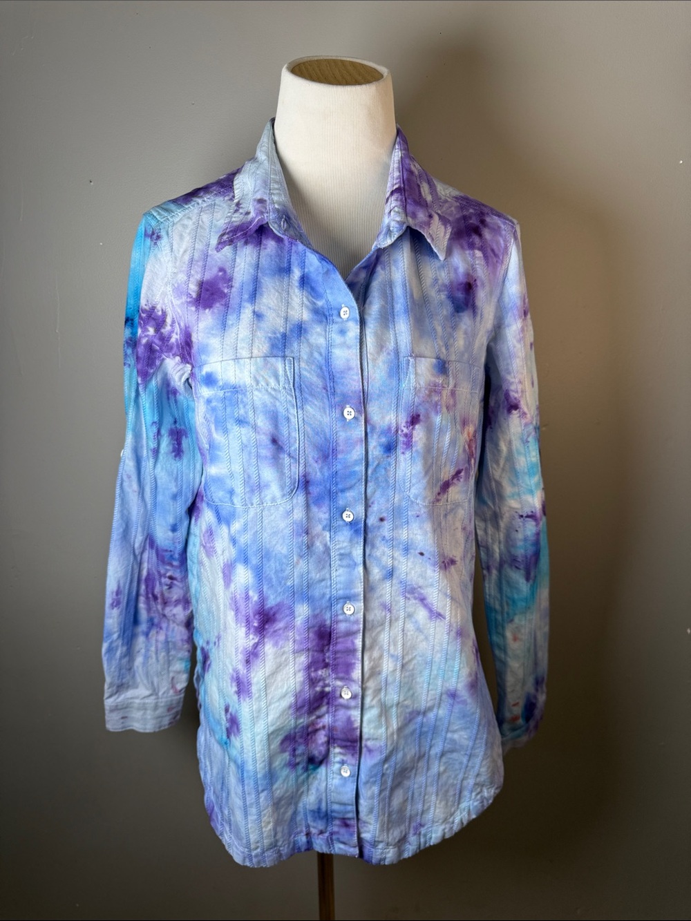 Tie-Dye Button-Front Women's Shirt - Blue & Purple